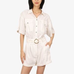 Frame white linen blend shorts button down romper